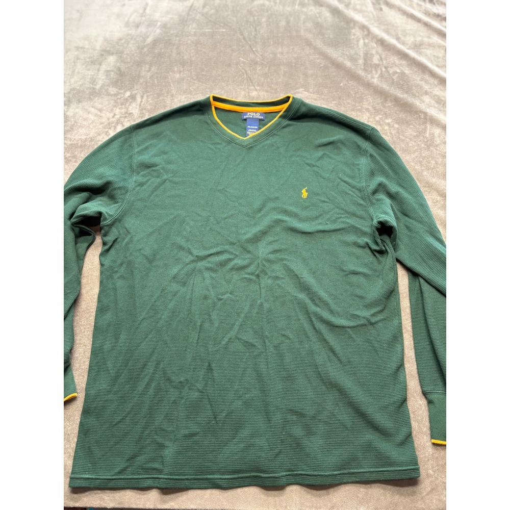 Polo Ralph Lauren Men's Green Waffle Knit V-Neck Long Sleeve Shirt Size 2XL